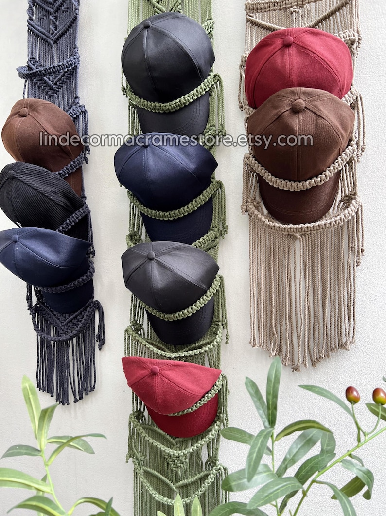 Macrame Baseball Cap Holder Pattern, Handmade Hat Rack, Wall Mount ...