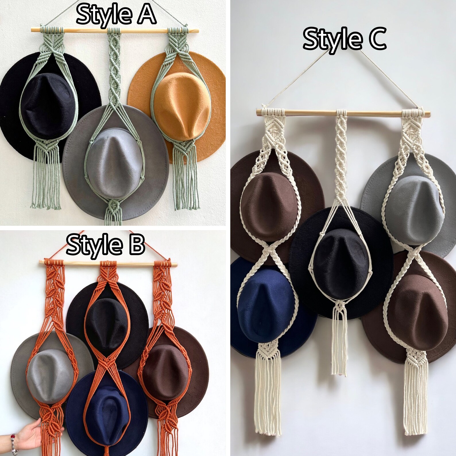 Boho Hat Rack, Macrame Hat Holder, Hat Organizer, Farmhouse Hat Hanger ...