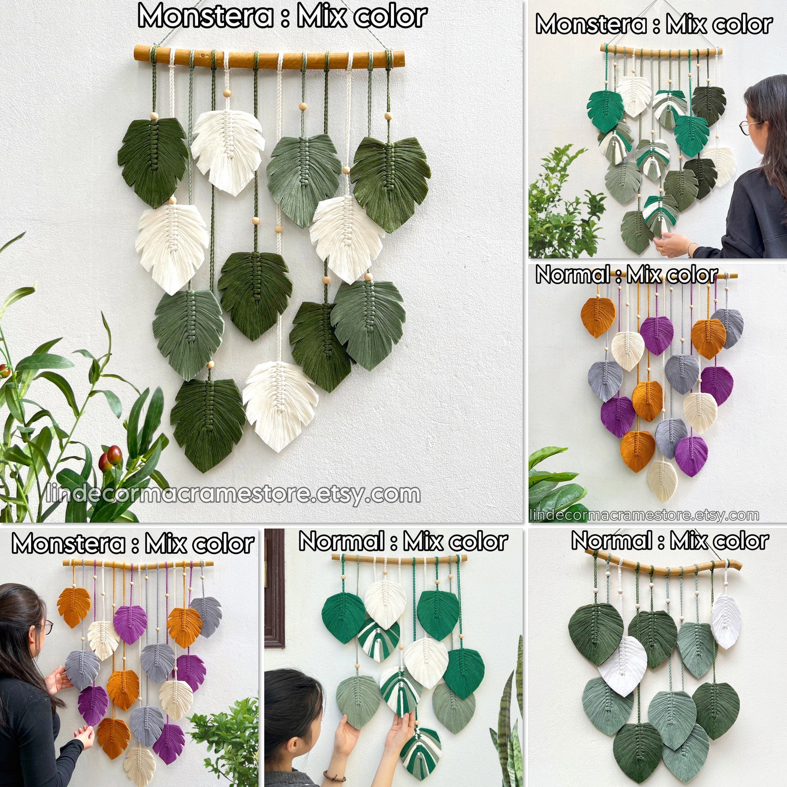 Monstera Leaves Handmade Wall Decor, Green Leaf Macrame Wall Hanging