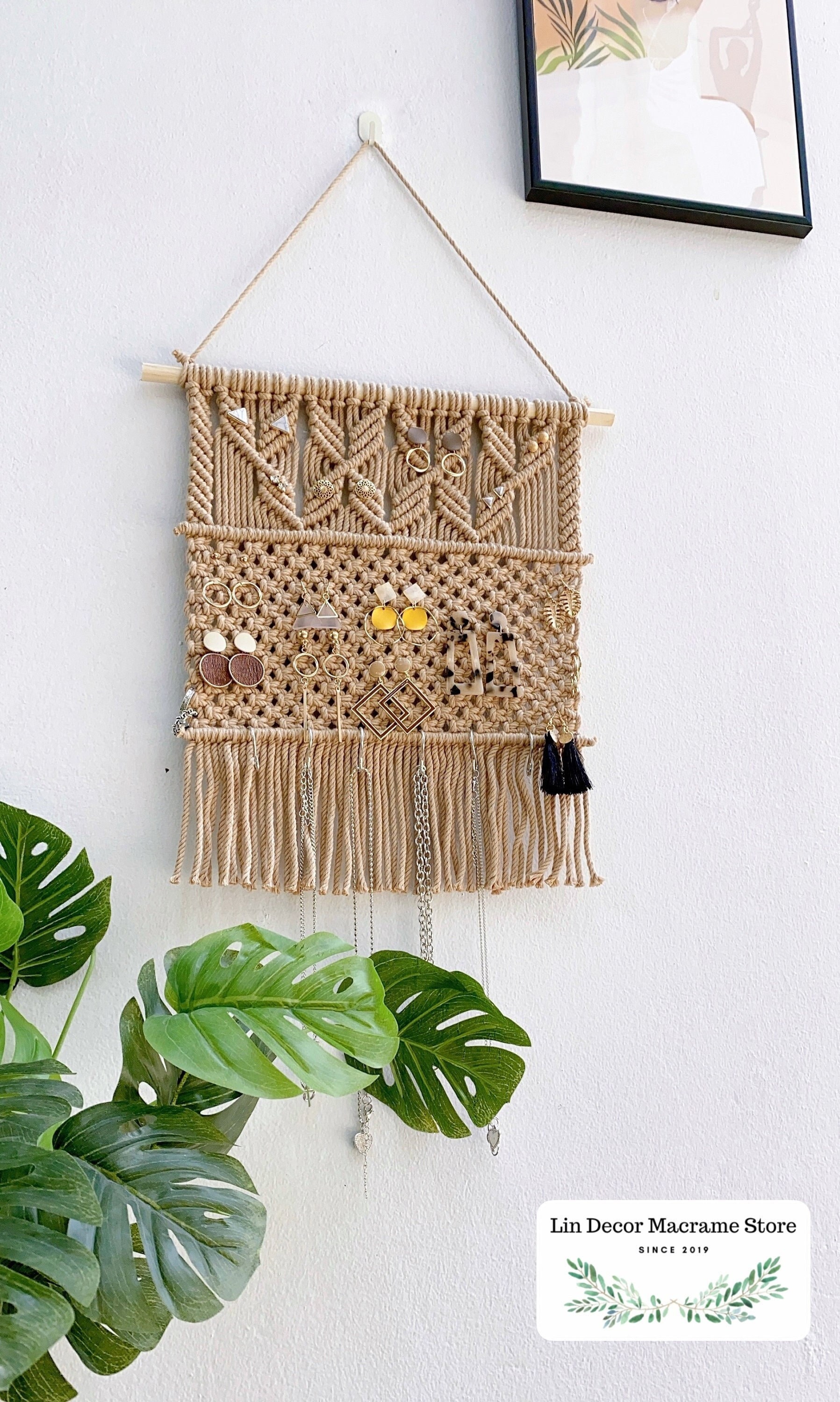 Macrame Earring Holder, Handmade Jewelry Storage, Earring Organizer, Tapestry Jewelry Holder, Handmade Jewelry Display, Boho Gift For Her