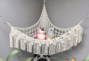 Filet De Rangement Suspendu Pour Peluches Et Jouets - En Macramé Coton, Style Bohème (63x38 Cm) - Pour Chambre D'enfant, Salon