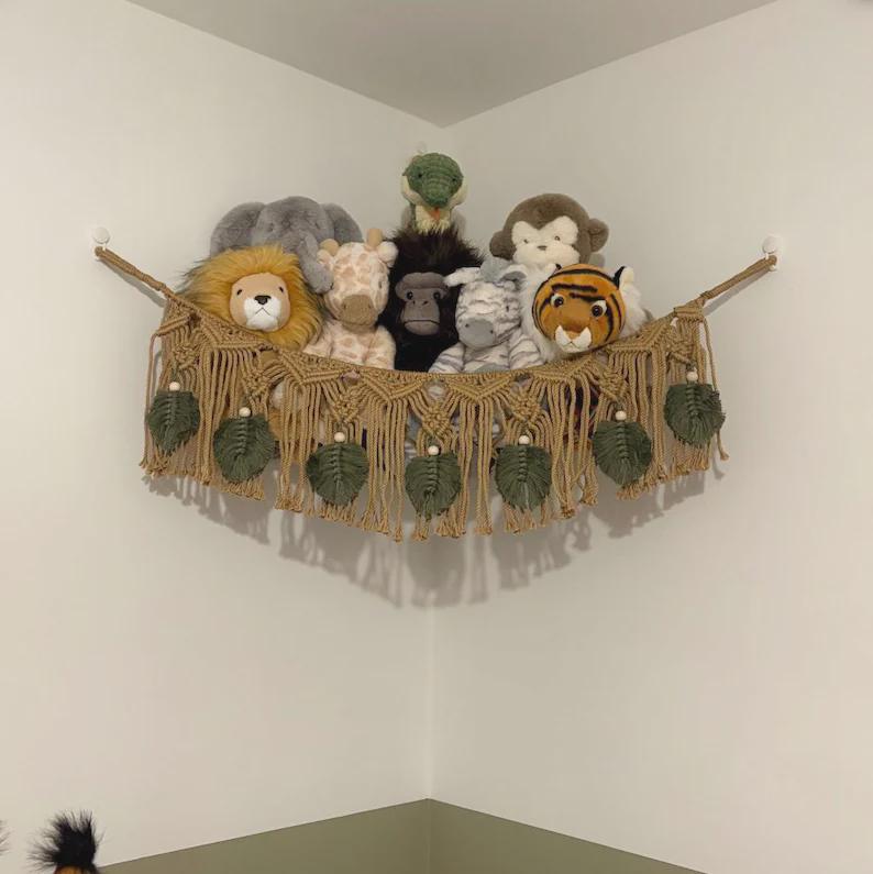 Lunriwis Knuffeldier opbergnet, boho macramé, stoffen speelgoed, opslag, hangende tas, opbergnet, speelgoedopslag kinderkamer, roze Lunriwis Knuffeldier opbergnet, boho macramé, stoffen speelgoed, opslag, hangende tas, opbergnet, speelgoedopslag kinderkamer, roze
