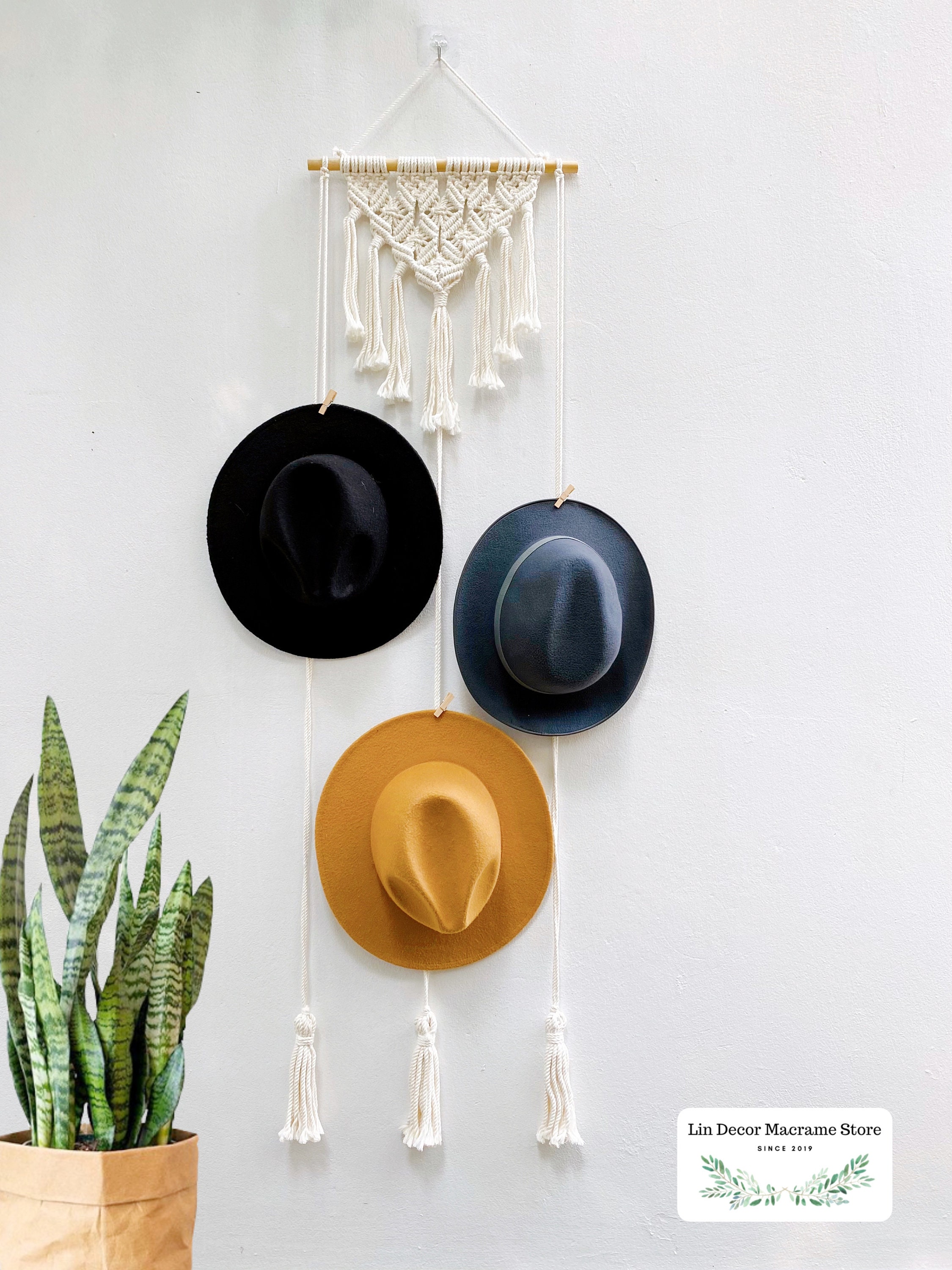 Macramé Hat Cintres Porte-chapeau pour Mur Bohème Femmes Chapeaux R