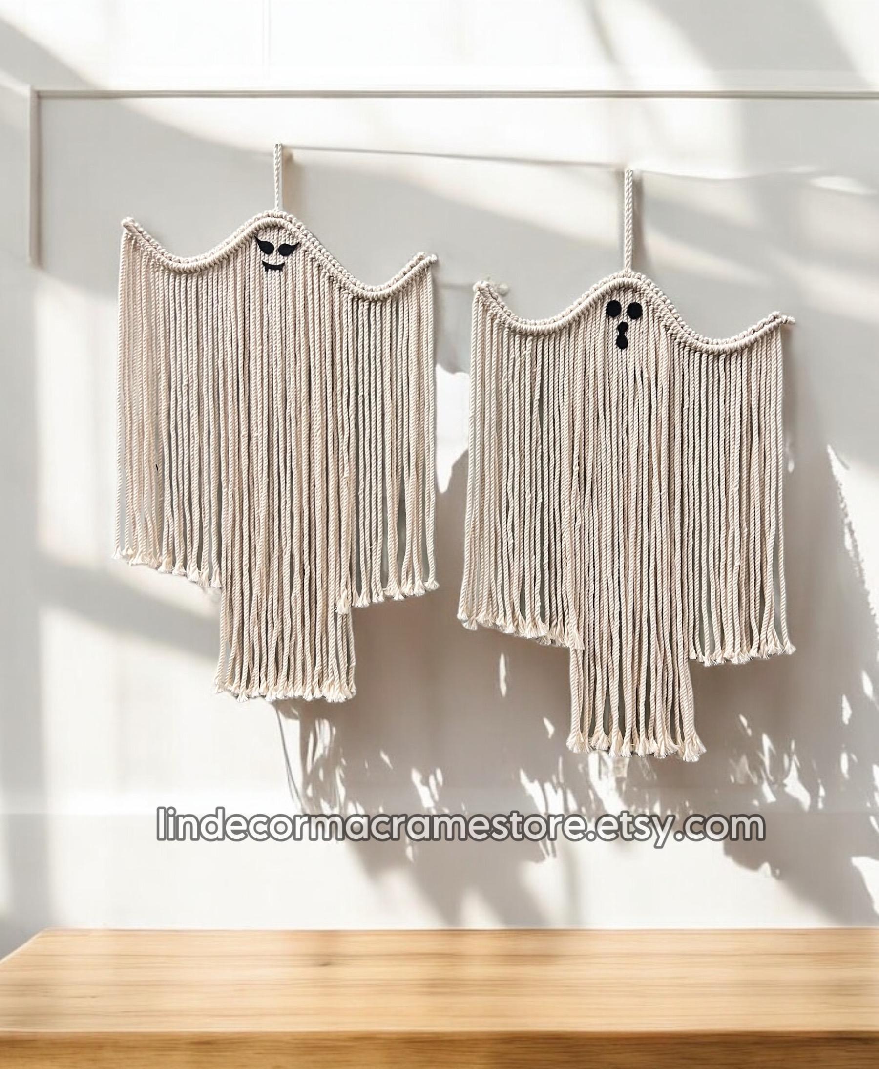 Halloween Makramee Geister-Set – 2 Handgefertigte Wandbehänge, Boho-Deko Für Gruselige Stimmung
