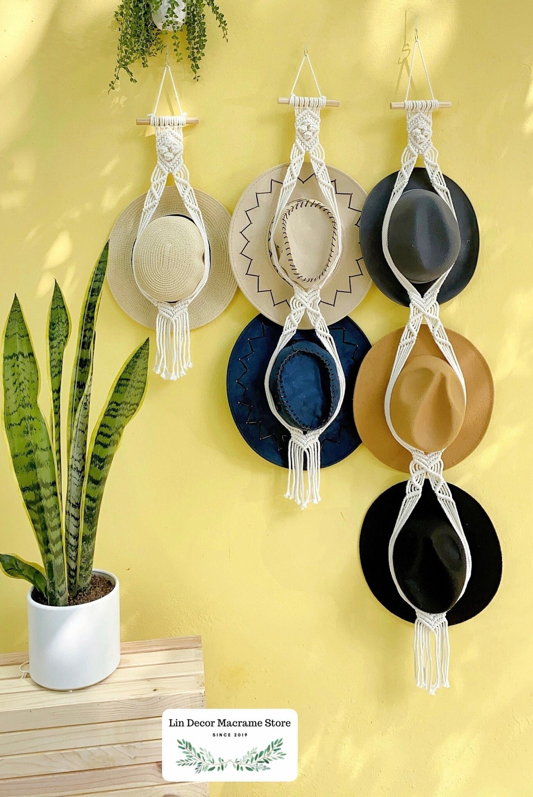 Boho Macrame Hat Holder, Cowboy Hat Rack, Farmhouse Hat Hangers, Hat ...