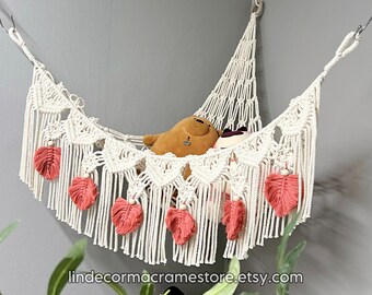 Boho Stuffed Animal Toy Hammock, Hanging Toy Net, Macrame Toy