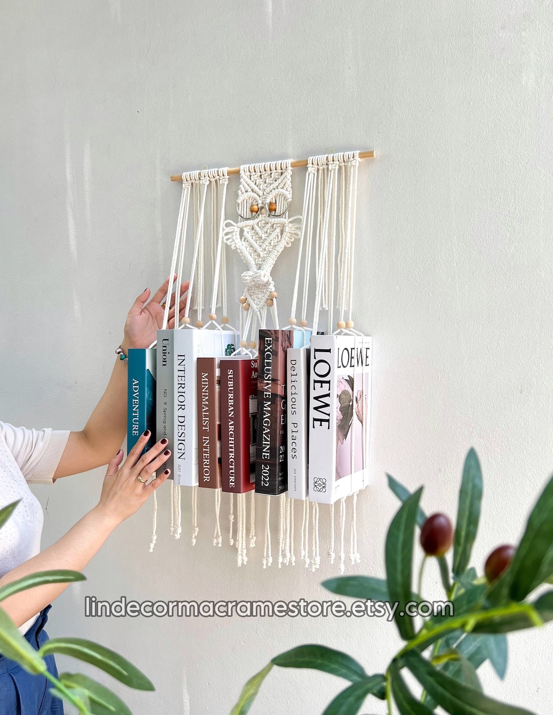 Owl Hanging Bookshelf, Macrame Book Holder, Owl Handmade Book Storage ...