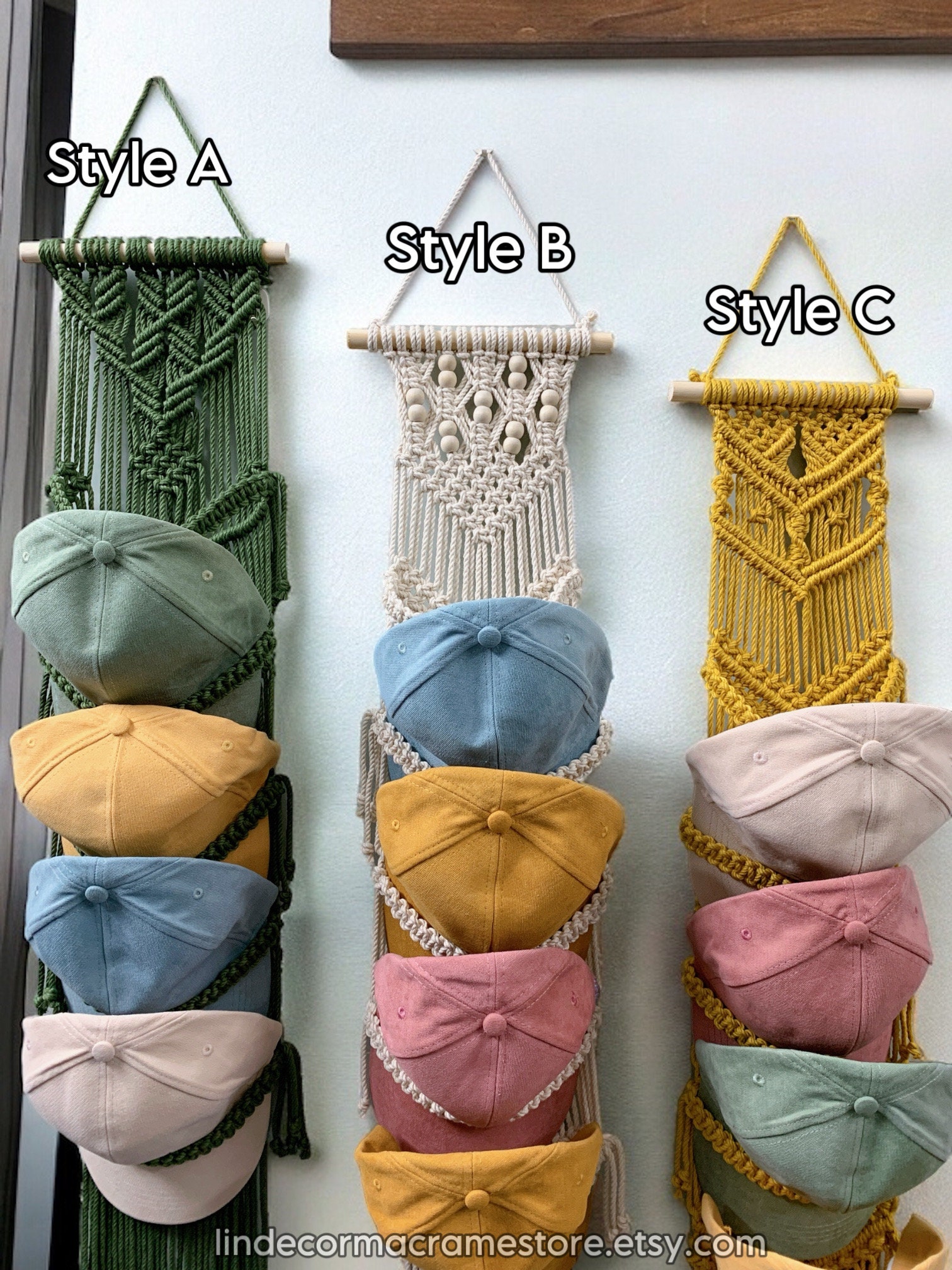 Appendino per cappellino da baseball in macramè: porta-cappelli boho fatto a mano - Italia