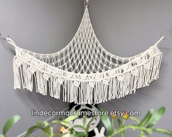 Macrame Toy Hammock, Boho Handmade Stuffed Animal Storage, Nursery Wall Organizer, Kids Room Hanging Net