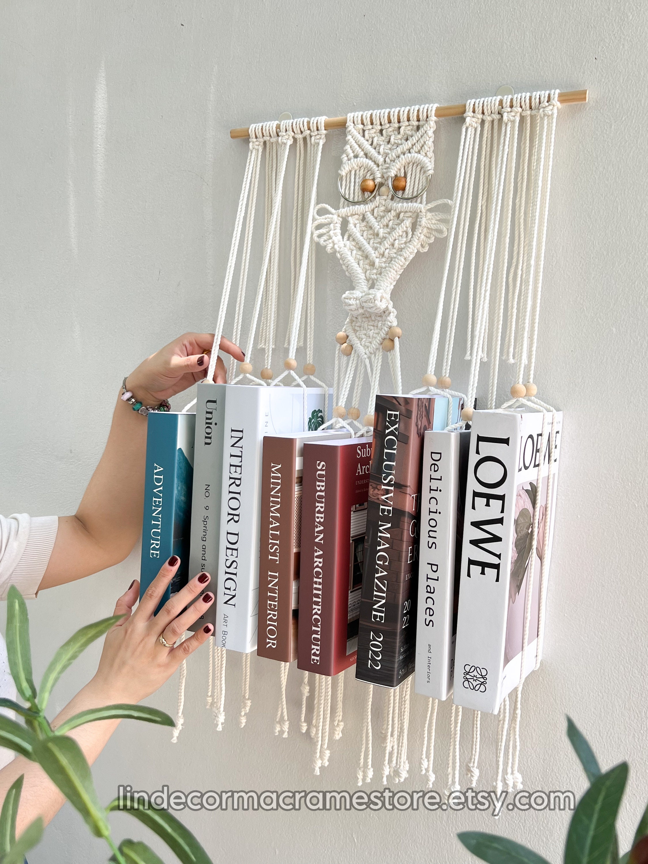 Owl Hanging Bookshelf, Macrame Book Holder, Owl Handmade Book Storage  Organizer, Boho Hanging Bookshelf, Bohemian Wall Decor, New House Gift 