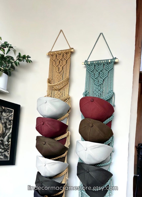 Boho Baseball Hat Rack, Macrame Hat Holder, Wall Mounted Hat Display Rack,  Baseball Cap Hanger, Handmade Hat Storage, Christmas Gift for Him 