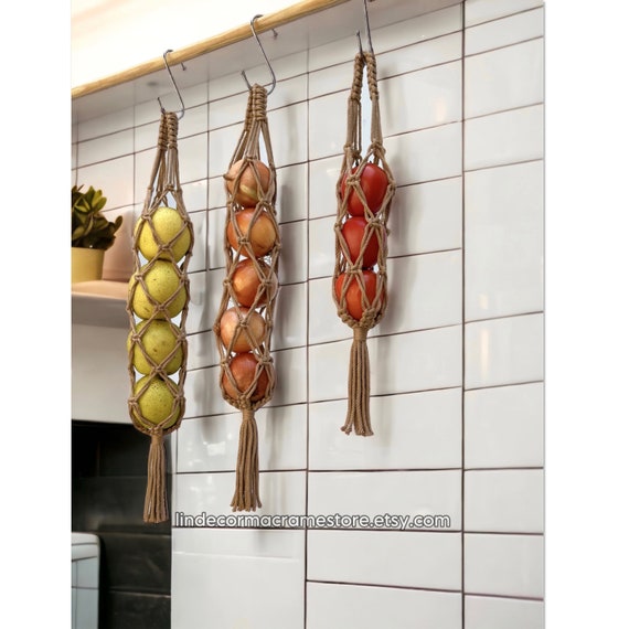 Cesto di frutta appeso in macramè - Boho per patate, cipolle e parete