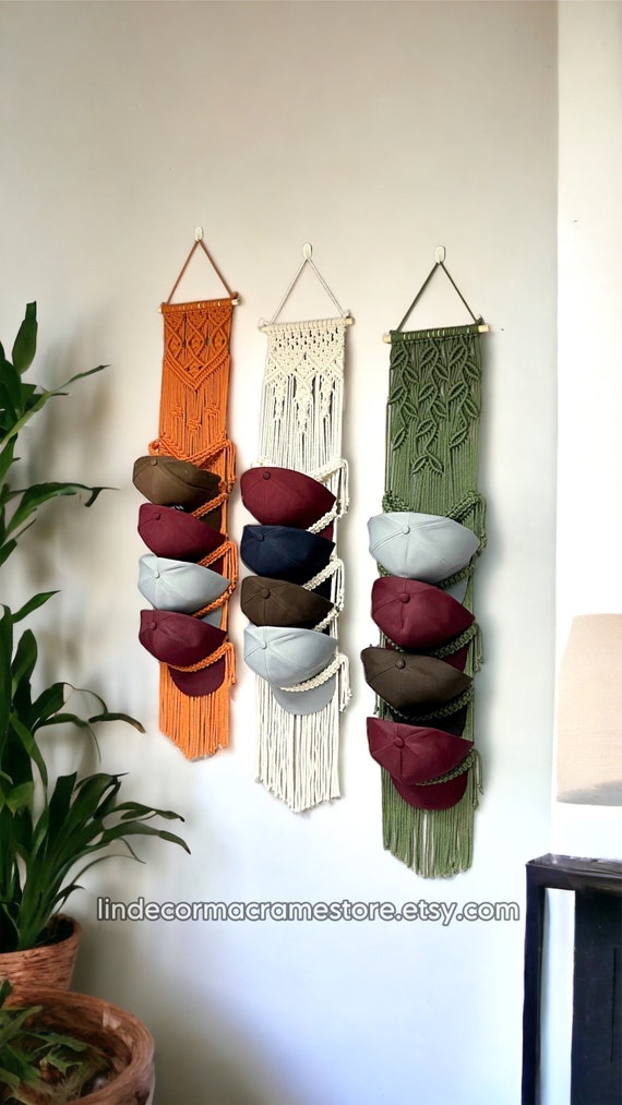 Macrame gorra de béisbol colgador para pared, soporte de sombrero