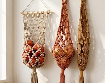 Macrame Potato Tomato Onion Bag, Vegetable Fruit Hanger, Hanging Fruit Basket, Macrame Vegetable Fruit Hanger, Kitchen Storage Gift For Mom