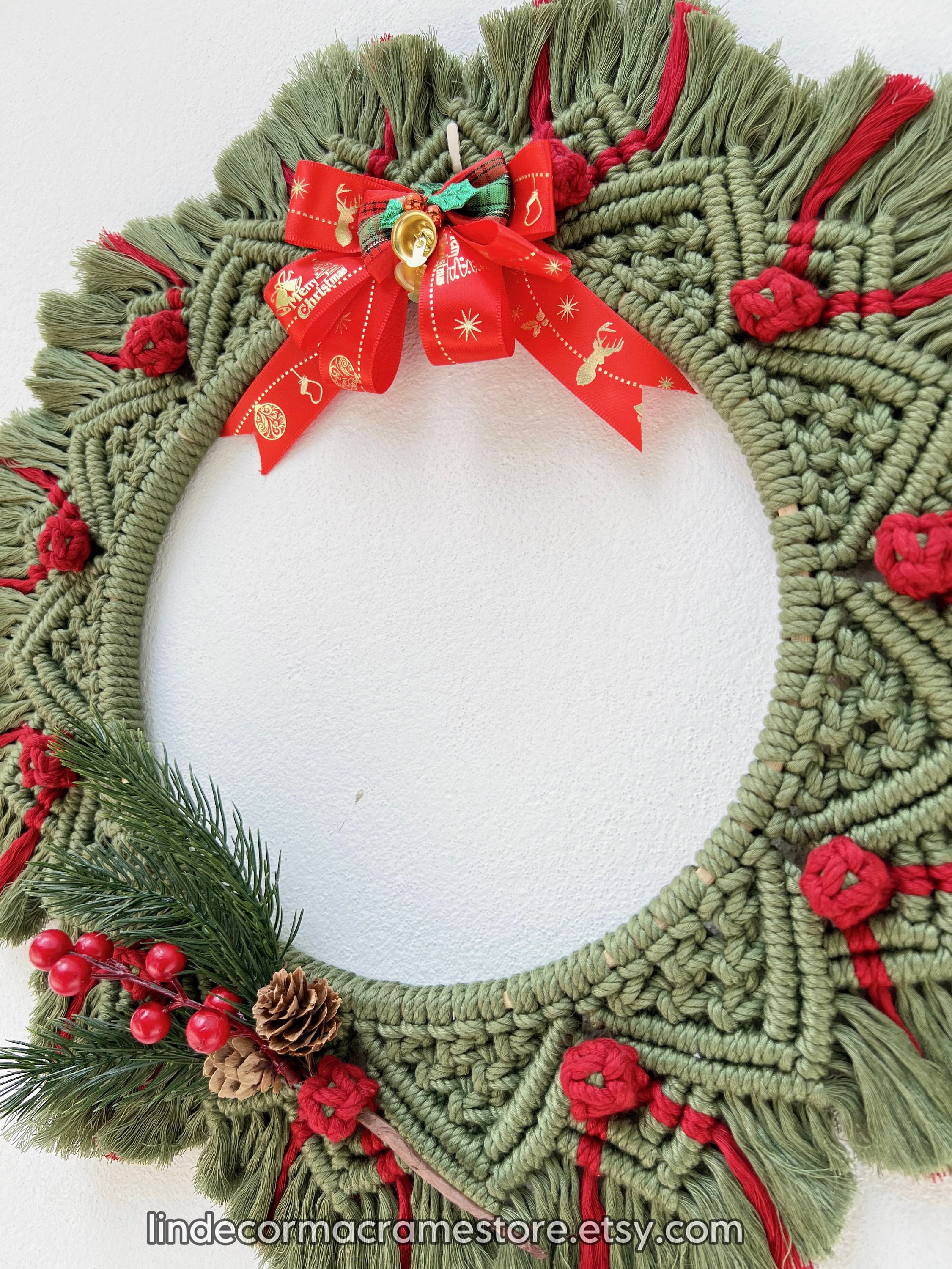 マクラメクリスマスリース：ボヘミアンファームハウスドア装飾（16～18