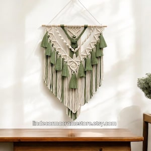 Grande tenture murale en macramé vert, décoration d'intérieur bohème verte, cadeau pour une nouvelle maison, moderne Mid-Century, cadeaux de pendaison de crémaillère bohème, cadeau de Noël fait main