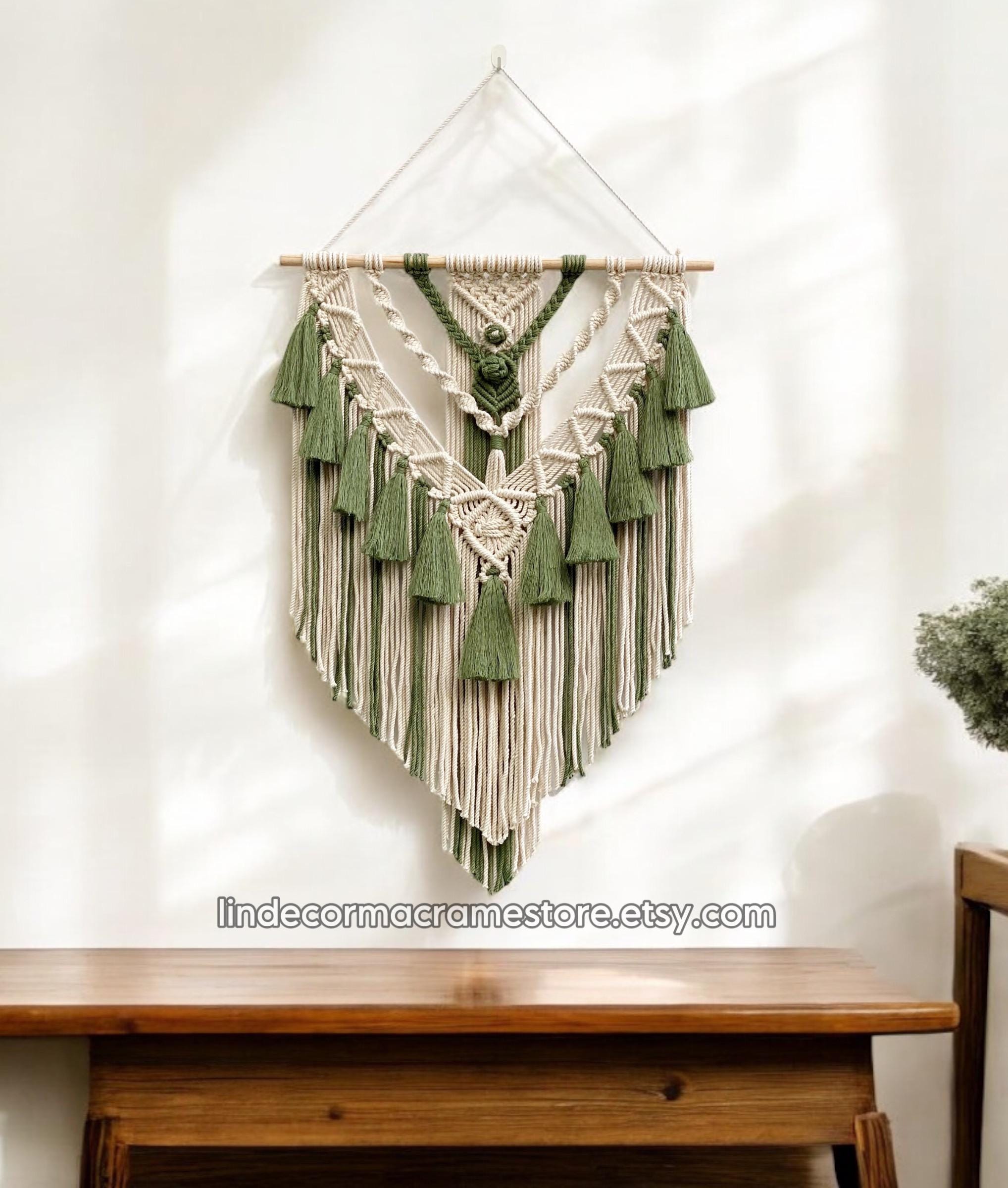 Large Olive Green Macrame Wall Hanging: Boho Home Decor, Handmade
