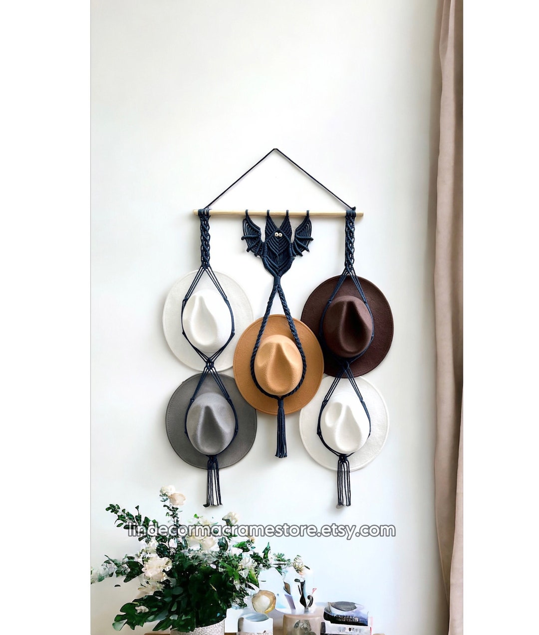 Macrame Hat Holder, Boho Hat Rack, Farmhouse Hat Display, Modern Hat ...