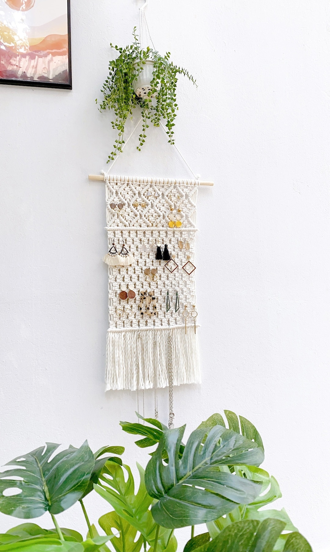 Macrame Jewelry Holder, Boho Tapestry Earring Holder, Jewelry Organizer