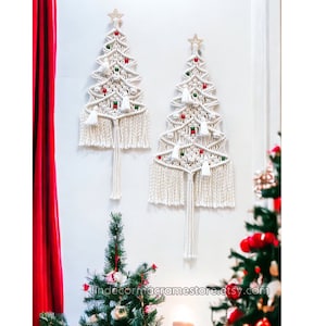 Large Christmas Tree White, Macrame Christmas Tree Decor, Farmhouse Xmas Decor, Pine Tree Christmas Wall Art, Fireplace Decor, Holiday Gift