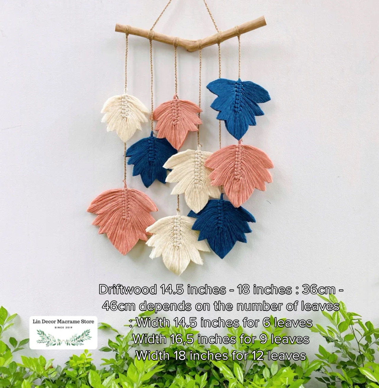 Suspension murale en macramé avec des feuilles vertes - Boho & Chic