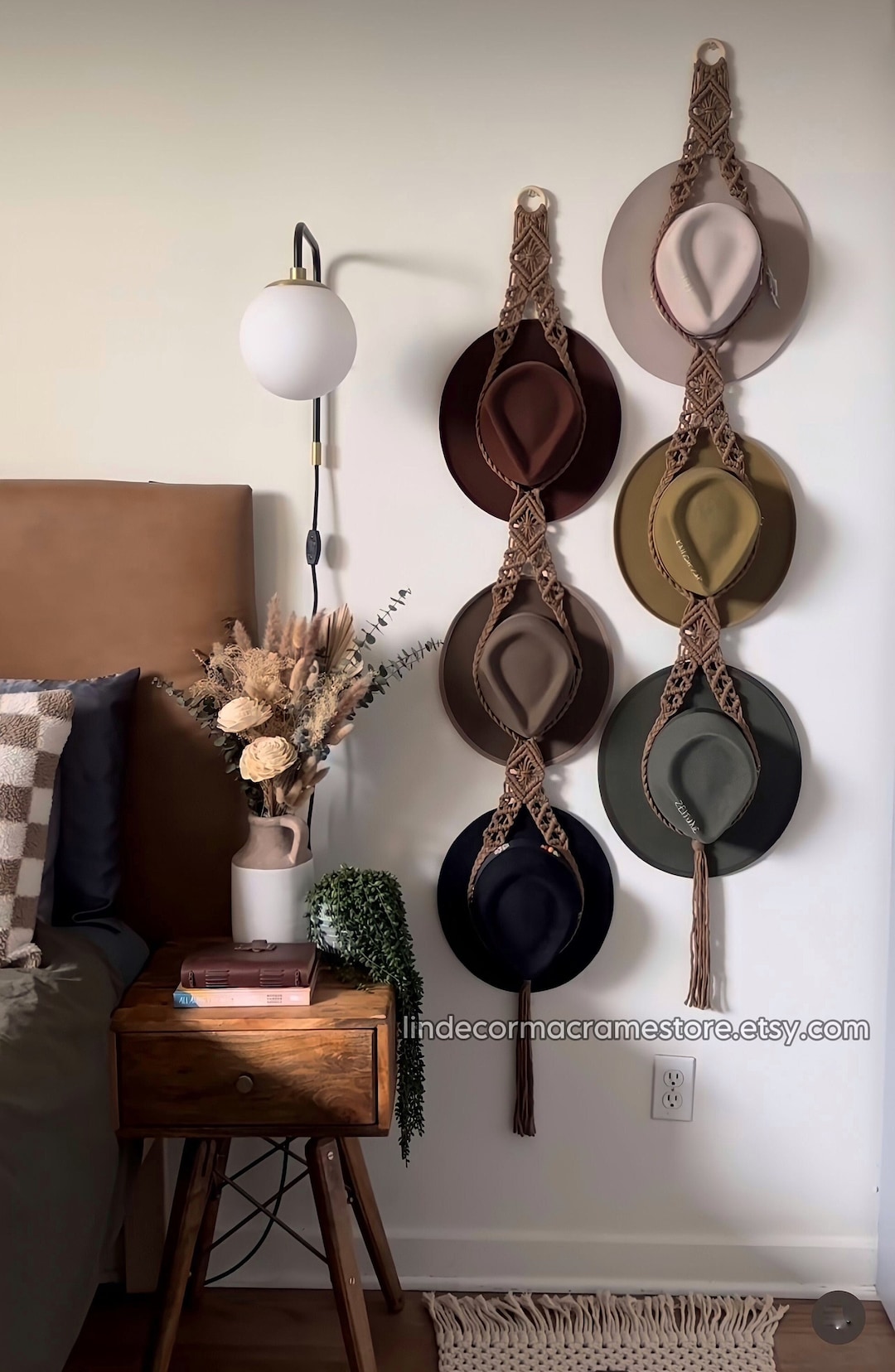 Boho Macrame Hat Hanger, Farmhouse Hat Display, Cowboy Hat Rack ...