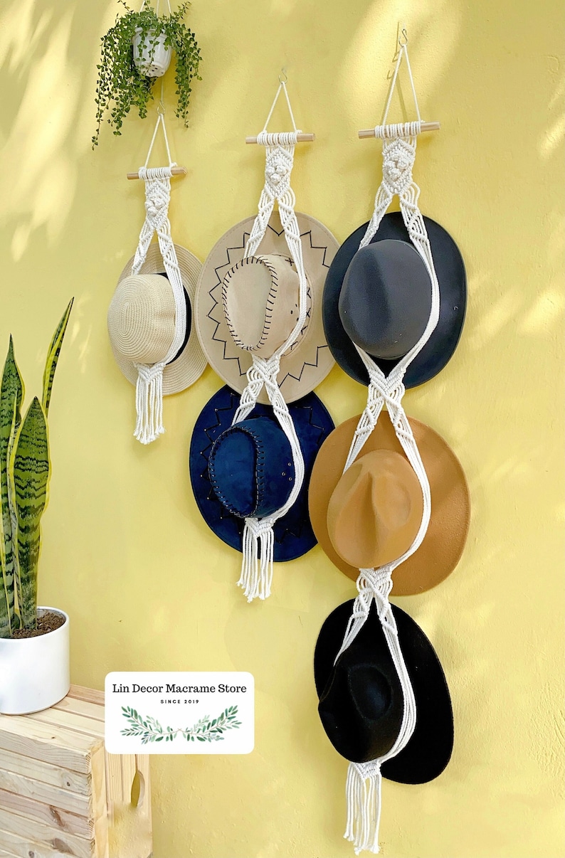 Boho Macrame Hat Holder Cowboy Hat Rack Farmhouse Hat Etsy