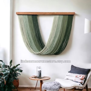 Large Macrame Yarn Wall Art, Macrame Wall Hanging, Green Wall Art, Mid Century Modern, Fibre Art, Modern Bedroom Wall Decor, Gift For Mom