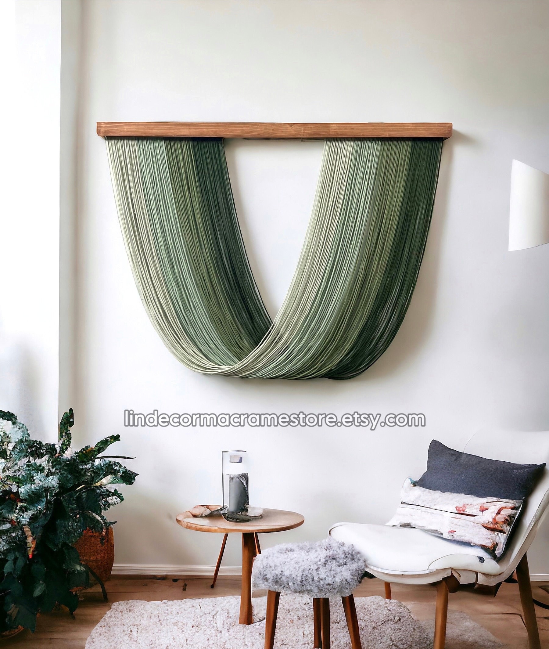 Large Macrame Yarn Wall Art, Macrame Wall Hanging, Green Wall Art, Mid Century Modern, Fibre Art, Modern Bedroom Wall Decor, Gift For Mom