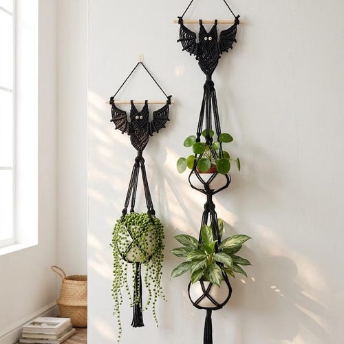 2 Tier Bat Plant Hanger, Macrame Bat Wall Decor, Boho Bat Plant Holder,  Gothic Decor, Spooky Season Decor, Witchy Room Decor, Witchy Gifts - Etsy