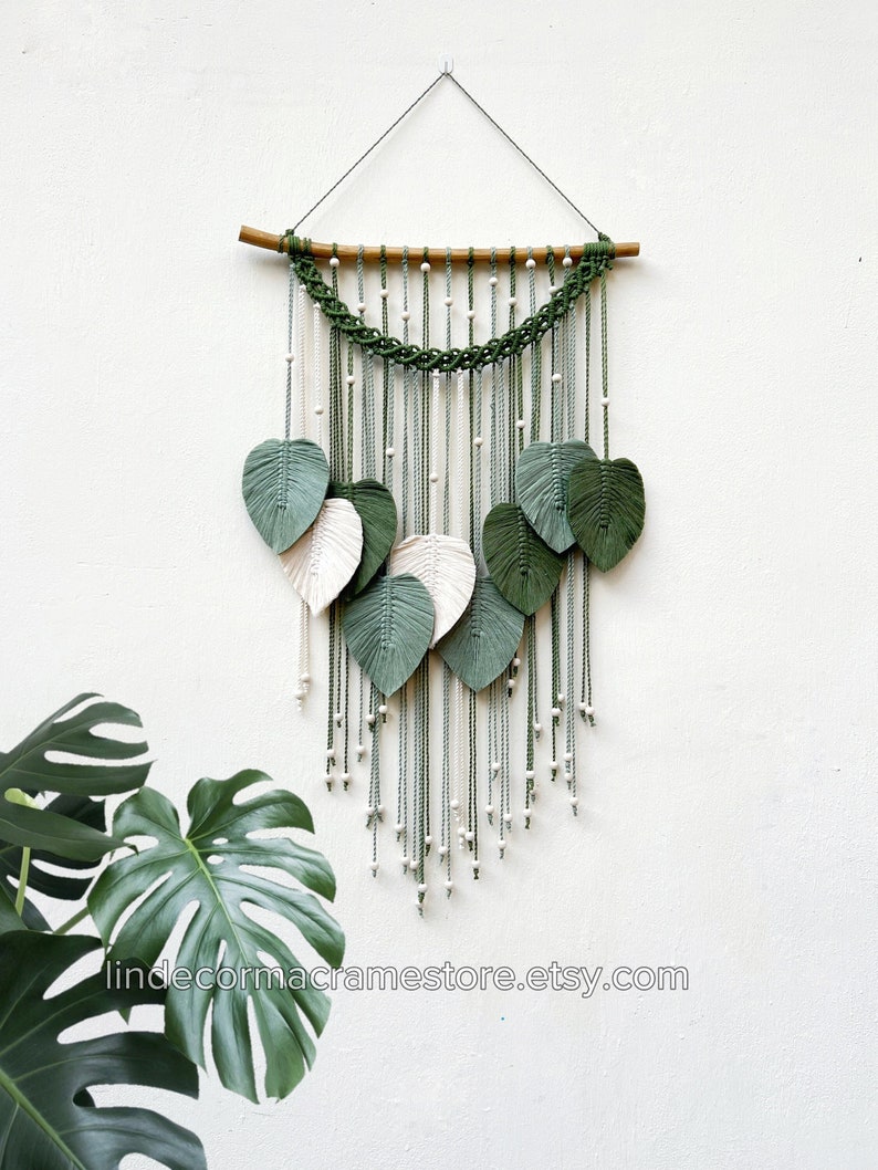 Macrame Leaves Handmade Wall Decor Green Leaf Macrame Wall Etsy
