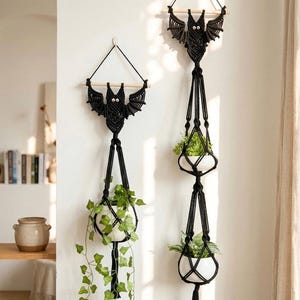 Macrame Bat Plant Hanger: Gothic Halloween Home Decor
