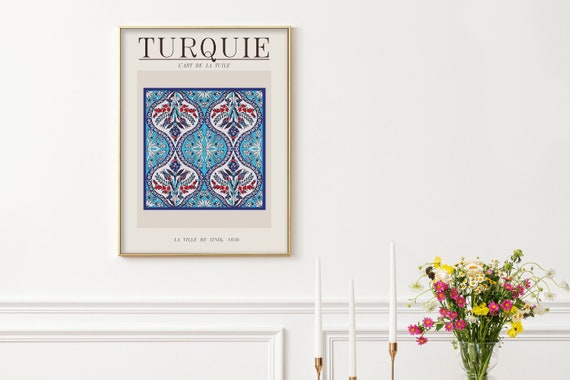 Turkish Tile / Traditional , Iznik Tile Art ,  High Resolution Print ,  Blue , Red , Printable Wall Art , Digital Download , Home Decor