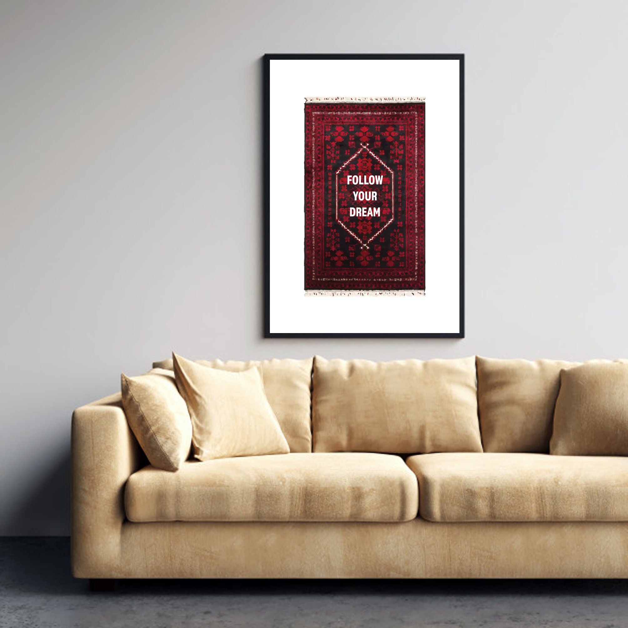 Persian Rug Art Print With Motivational Quotes Rouge / | Etsy