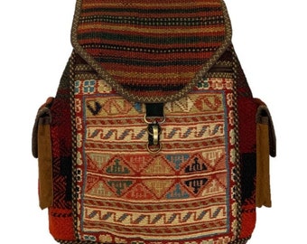 Hippie Backpack Ethnic Backpack Boho Backpack Turkish Anatolian Red Vintage Kilim Rug Shoulder Backpack for Woman Authentic Backpack