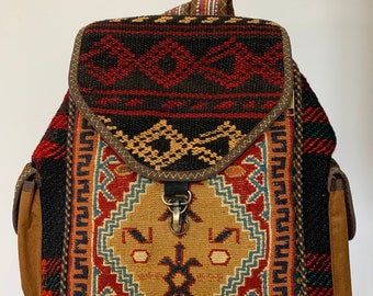 Hippie Backpack Ethnic Backpack Boho Backpack Turkish Anatolian Red Vintage Kilim Rug Shoulder Backpack for Woman Authentic Backpack