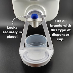 Laundry Detergent and Fabric Softener Drip Cup Holder, Fits all brands that use this very common spout, Locks in place.