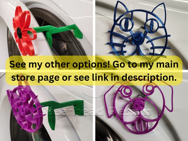 May include: Four 3D printed washer door handles. The handles are in the shape of a flower, a cat, a dog, and a pug. The handles are all different colors. See my other options! Go to my main store page or see link in description.