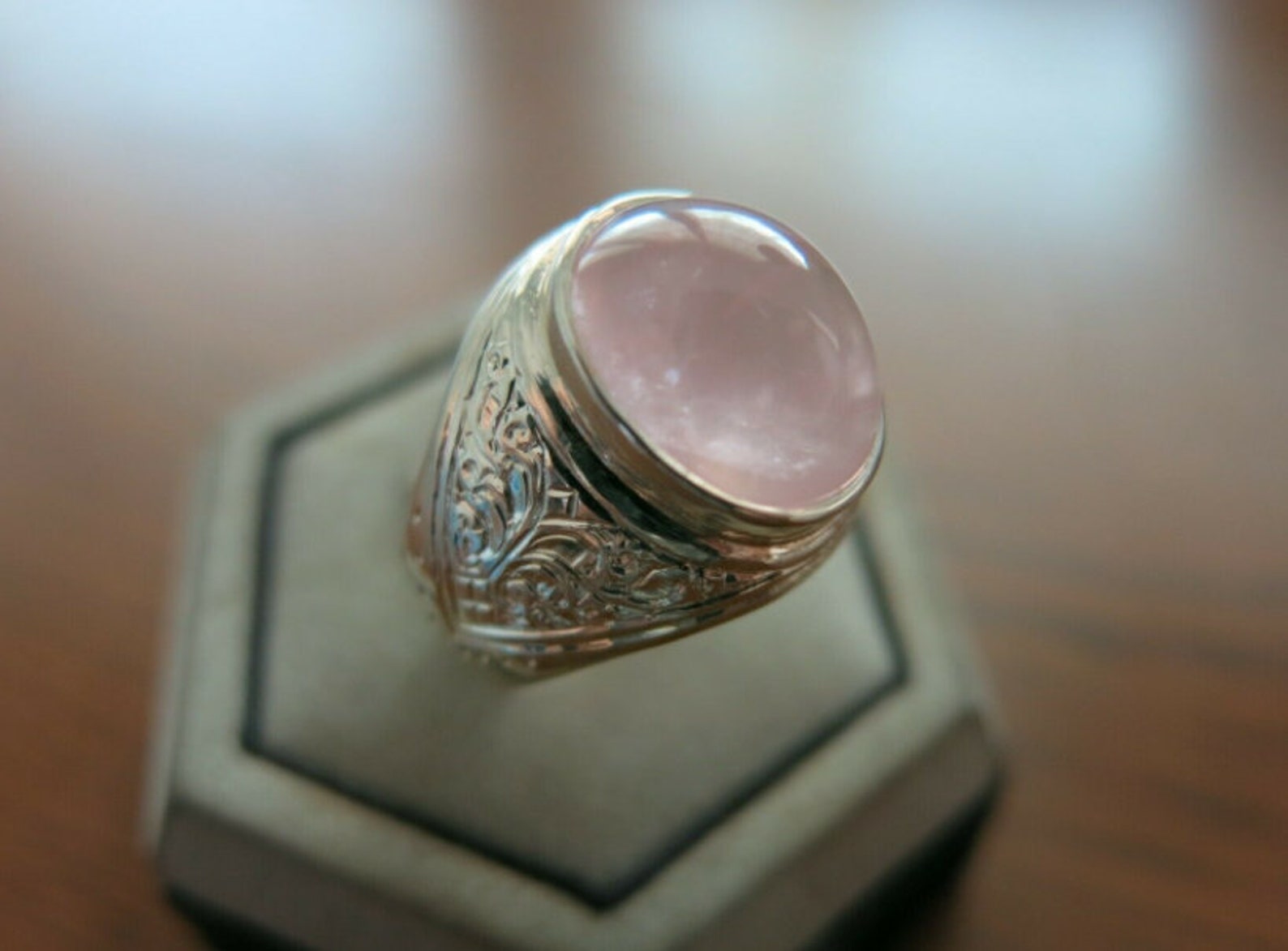 Rose Quartz Ring Men Silver 925 Sz 13.5 vintage Natural Ethnic Etsy