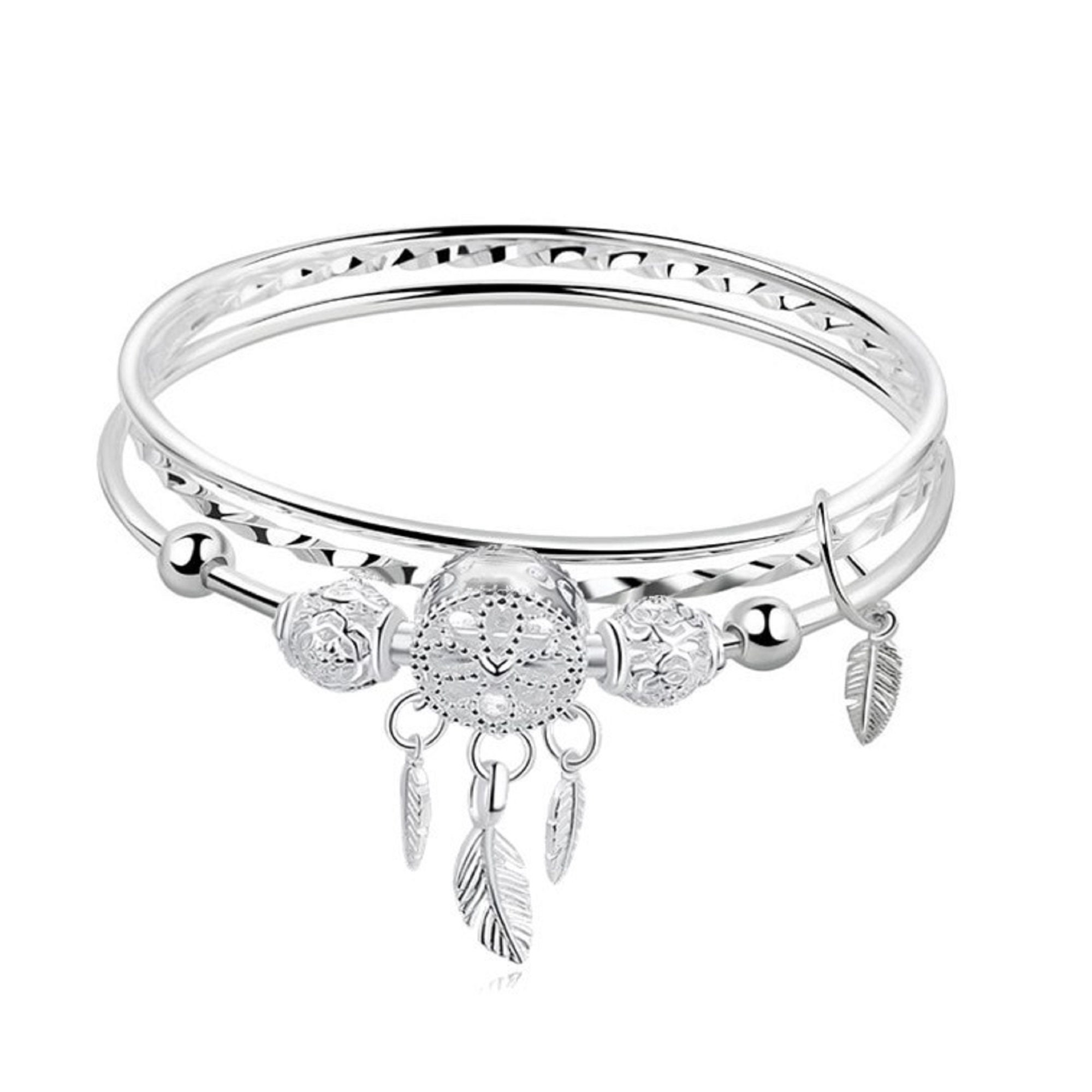 Dreamcatcher Charm Bracelet Silver Tassel Feather Charm Bracelet Bangle,  Charm Bracelet Jewelry Fashion Elegant Jewelry 