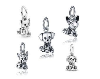 NEW Silver Labrador, English, French Bulldog, Poodle Puppy Dog & Kitty Cat Kitten Dangle Charms For Pandora And European Bracelets