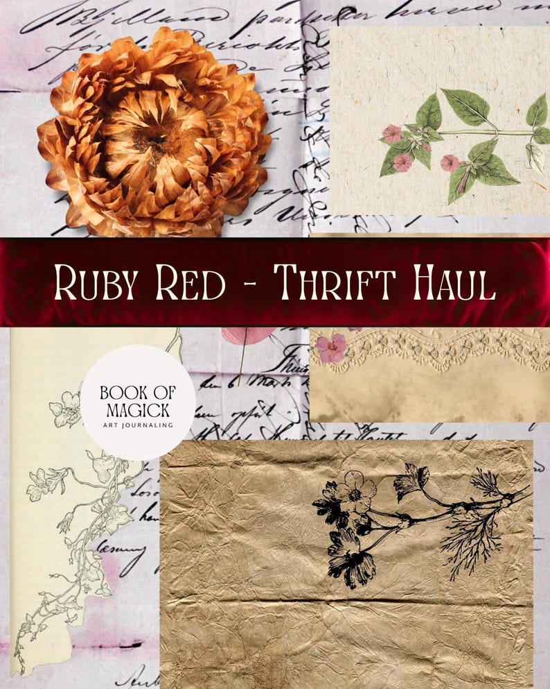 Ruby Red Collage Ruby Red Vintage Paper Ephemera | Art Journal Collage (digital Download ...