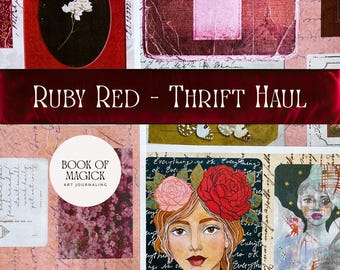 Ruby Red Vintage Paper Ephemera | Art Journal Collage (Digital Download)