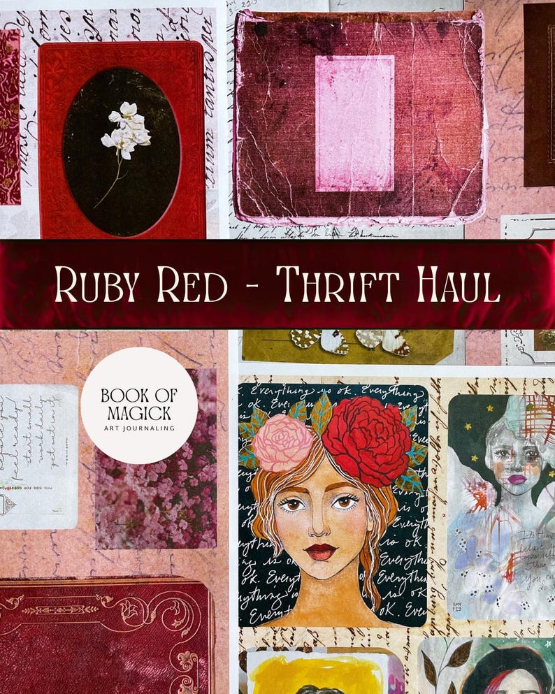 Ruby Red Collage Ruby Red Vintage Paper Ephemera | Art Journal Collage (digital Download ...