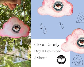 Cloud Dangly, Digital Download, Eye Cloud, Paper Craft, Dream Catcher, Paper Doll, Wall Hanging, Art Decor