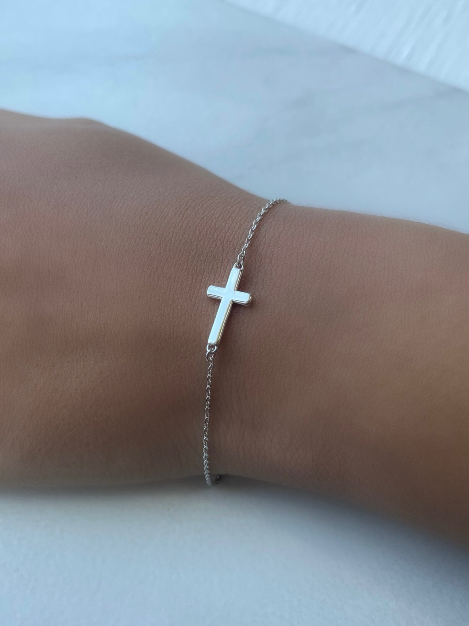 Gold Cross Bracelet Silver Cross Bracelet Dainty Cross Etsy
