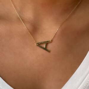 Sideways Initial Necklace • Gold Initial Necklace • Monogram Necklace • Initial Necklace • Alphabet Initial Necklace • Letter Necklace
