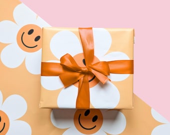 Cute Smiling Flower Wrapping Paper | Gift Wrap, Cute Wrapping Paper Sheets, Plant Wrapping Paper, Cute Gifts, Flower Gift Wrap