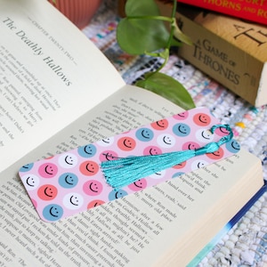 Smile Design Bookmark | Tassel Bookmark, Bookworm, Reading Gifts, Bookish Gift, Pink and Teal Bookmark, Illustrated Bookmark, Cute Gift