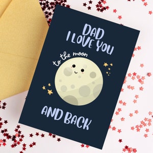papa, je t'aime jusqu'à la lune et le dos carte de vœux | Carte de fête des pères, à papa, carte de voeux pour la fête des pères, carte de papa, carte pour papa, à papa